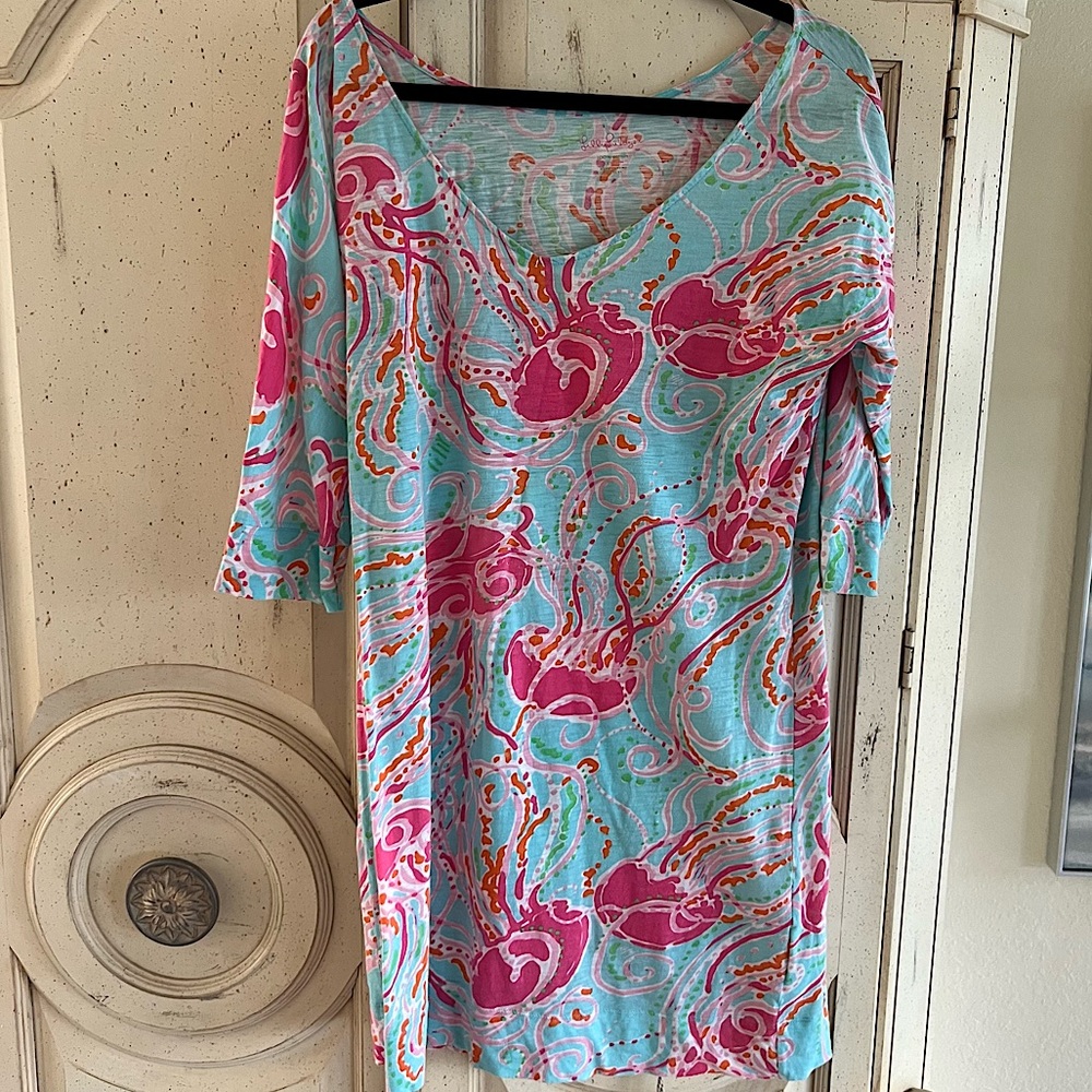 Lilly Pulitzer Printed VNeck TShirt Dress 3/4 Sleeve 🐠🧜🏻‍♀️🧜🏽‍♀️🧜🏿‍♀️